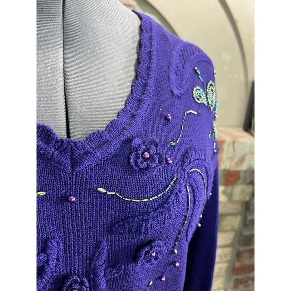 Sweater Dress beaded embellished glam 1980s shoulder pads purple - Picture 7 of 12